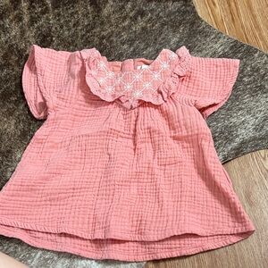 Charming Pink Kids Blouse with Ruffled Neckline